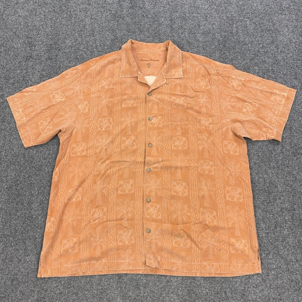 Tommy Bahama Shirt Mens XL‎ Orange Floral Rayon Short Sleeve Button-Up Casual